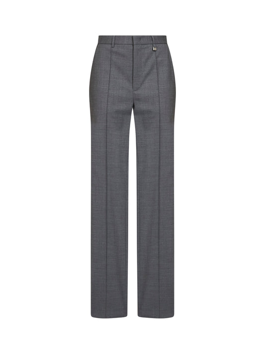 Dark grey virgin wool straight-leg tailored trousers