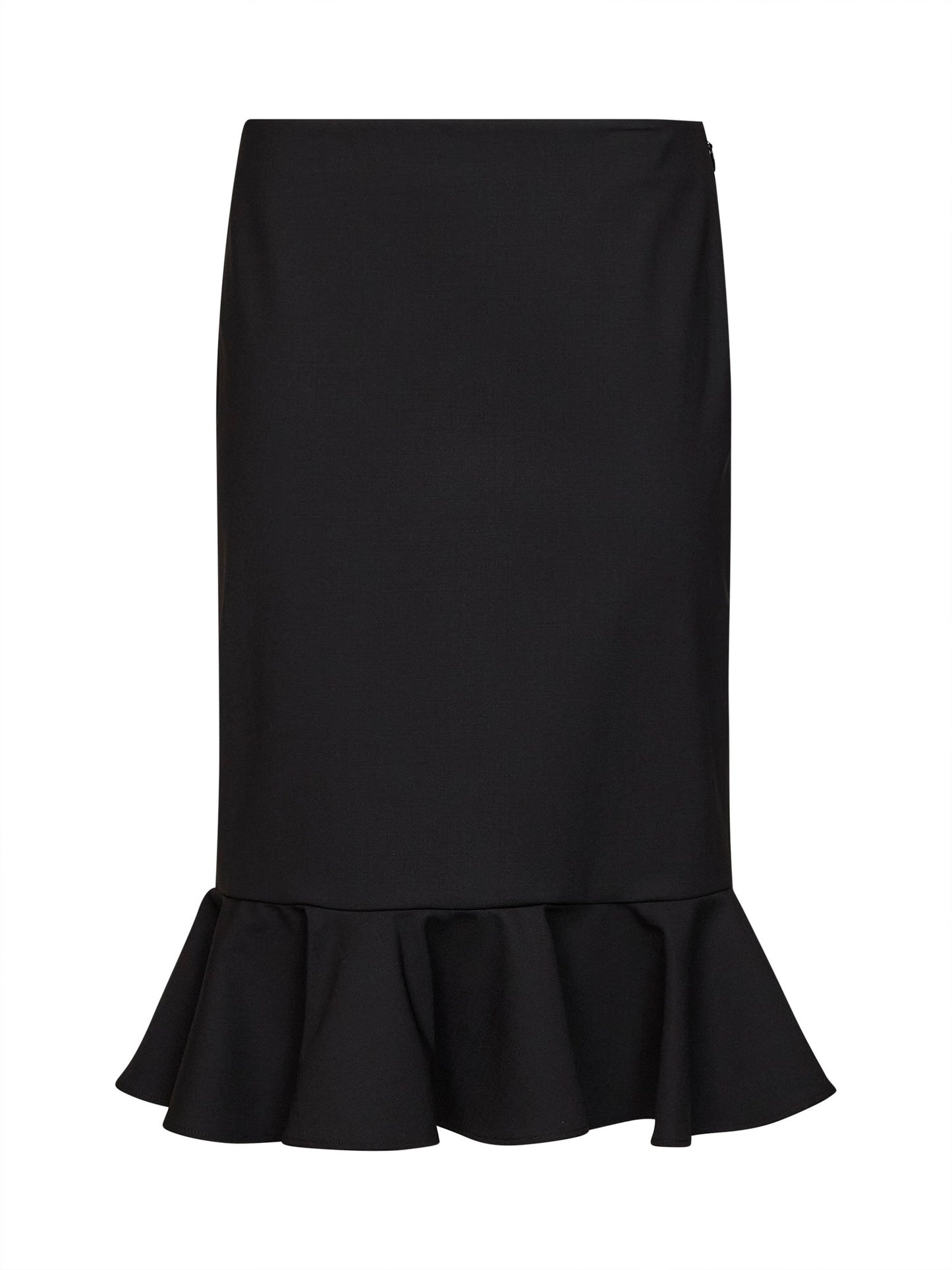 Black virgin wool midi skirt with ruffle
