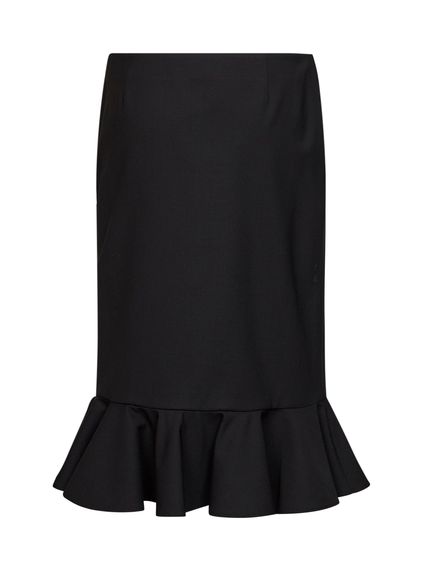Black virgin wool midi skirt with ruffle
