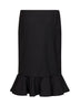 Black virgin wool midi skirt with ruffle