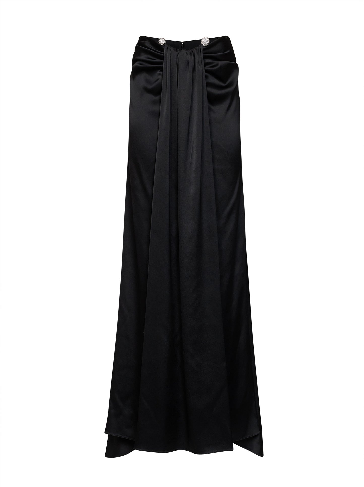 Black satin maxi skirt with jeweled detail