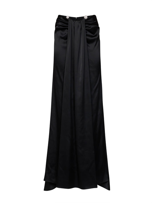 Black satin maxi skirt with jeweled detail