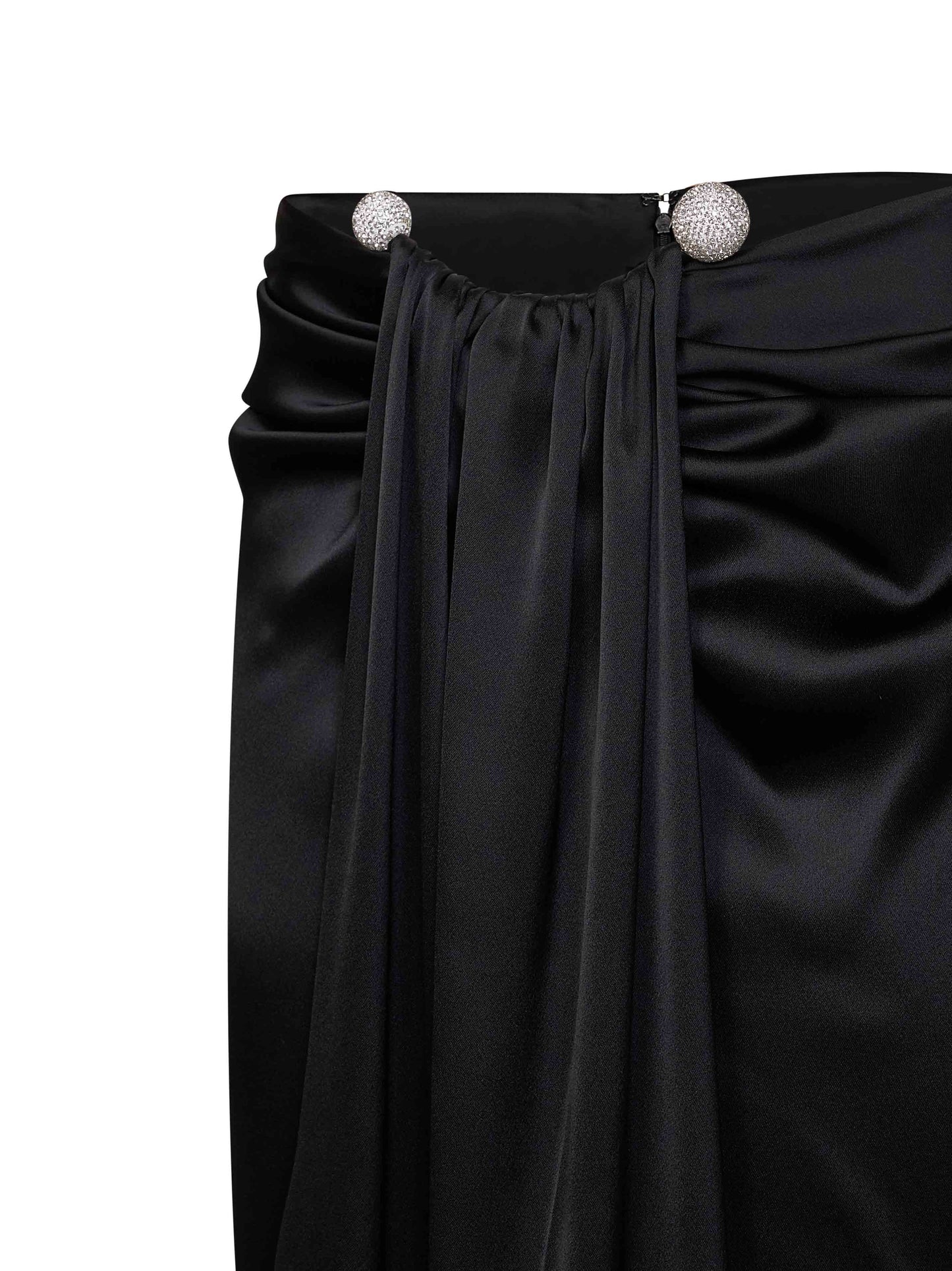 Black satin maxi skirt with jeweled detail