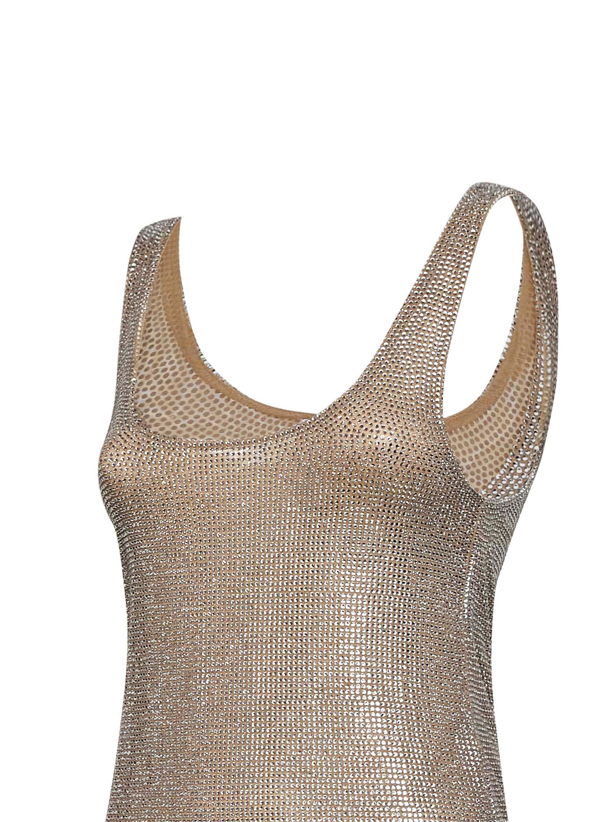 Canotta in tulle con cristalli argento