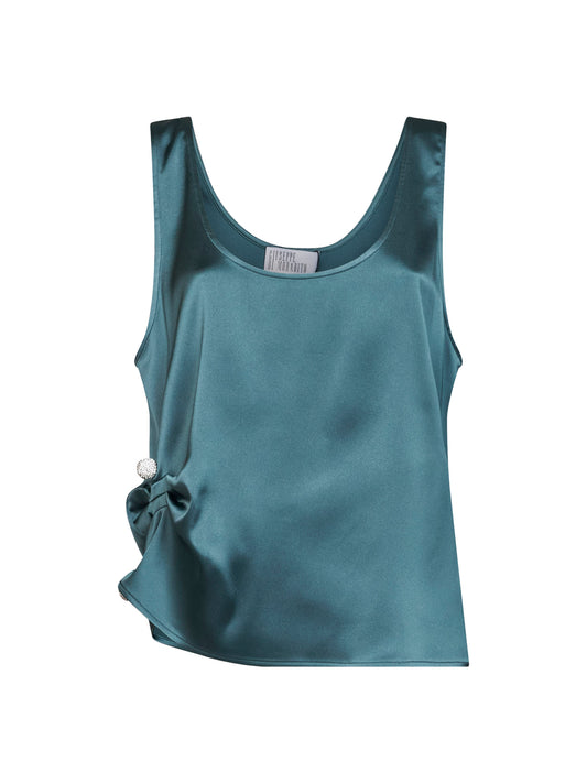 Top drappeggiato in raso petrolio