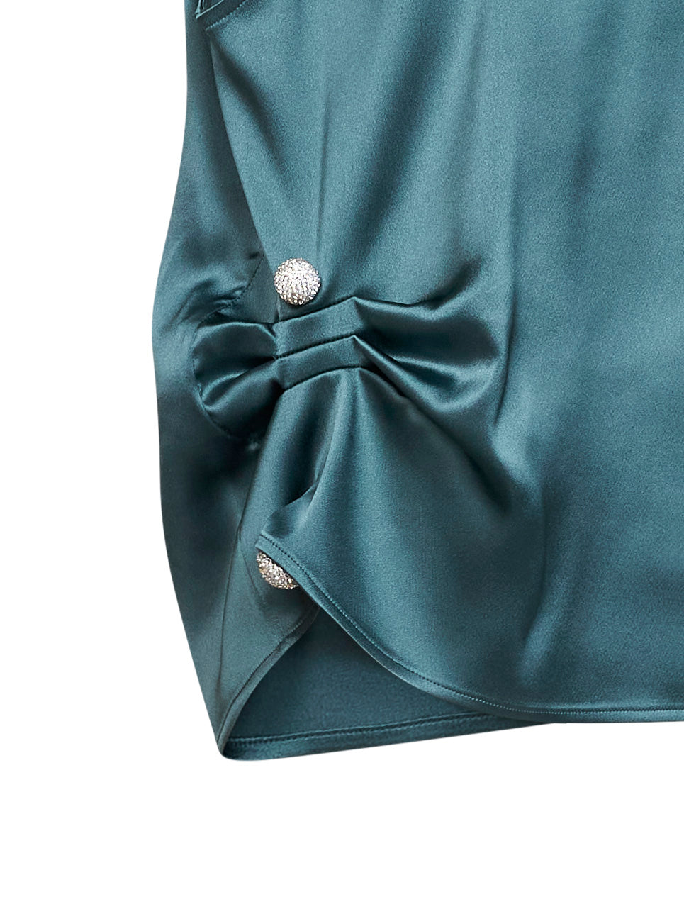 Oil green satin draped top