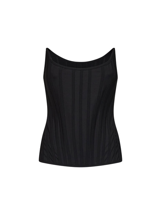 Black stretch twill bustier top