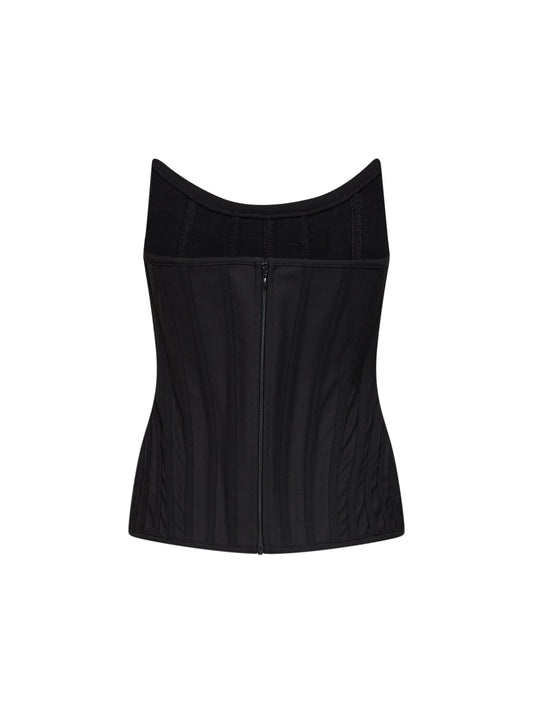 Black stretch twill bustier top