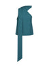 Teal blue virgin wool one-shoulder top with jeweled detail