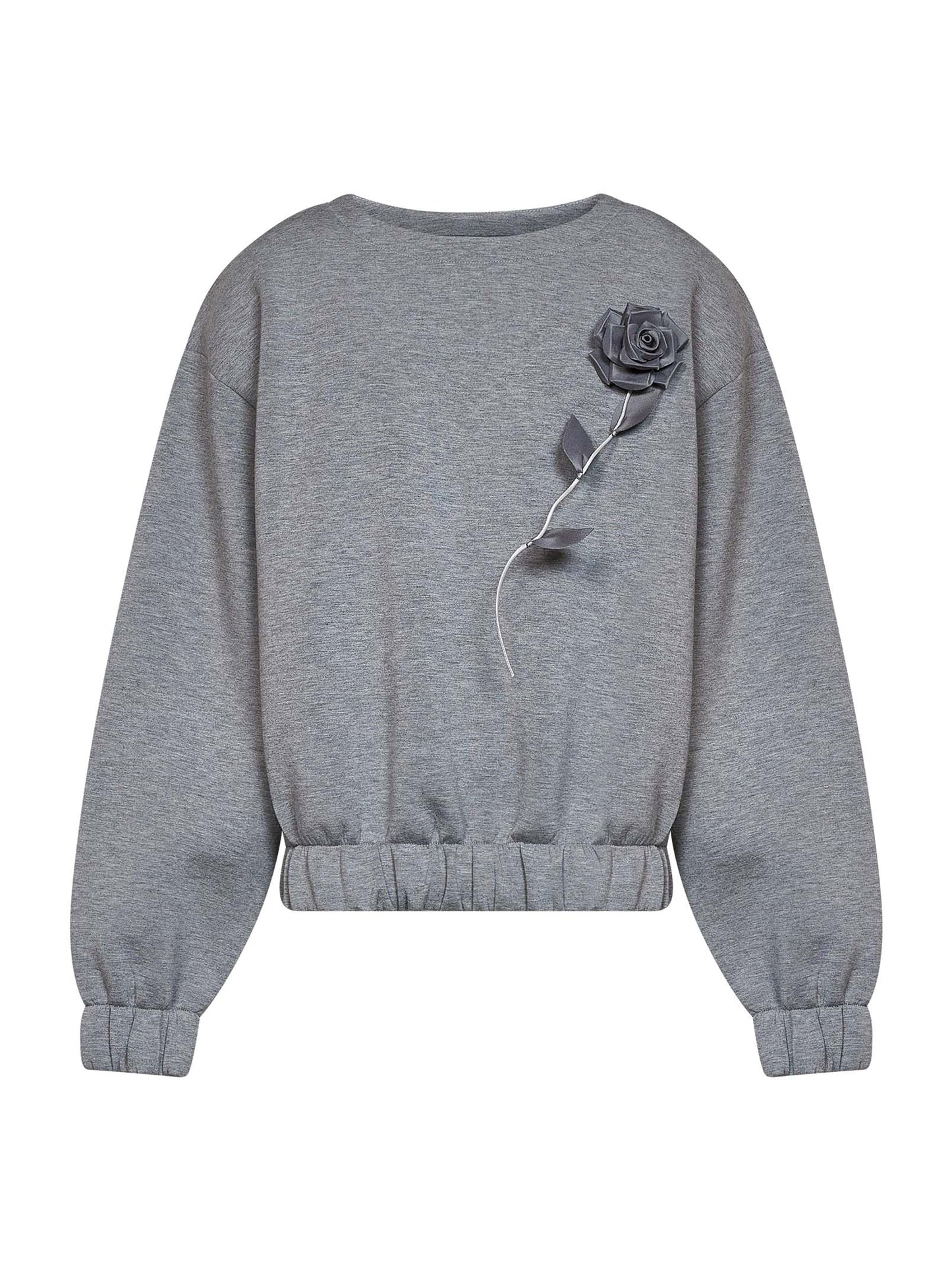 Dark grey stretch jersey sweatshirt with organza rose