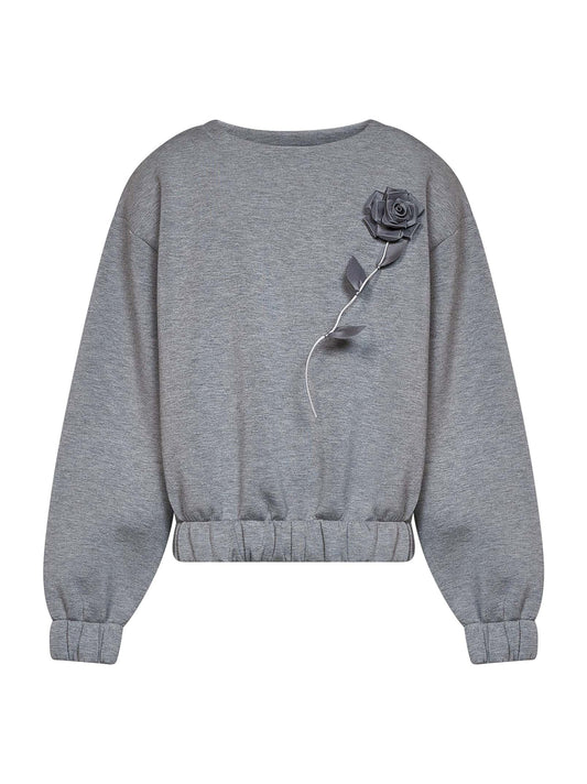 Dark grey stretch jersey sweatshirt with organza rose