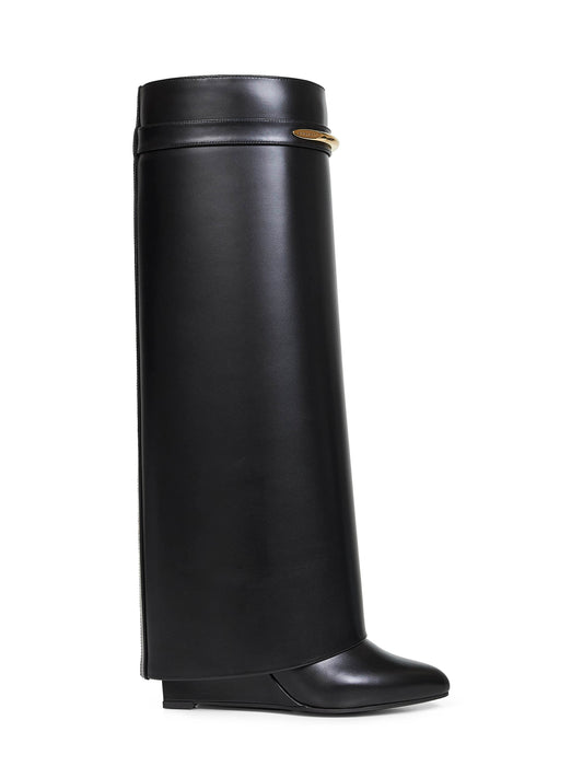 Black leather Shark Pinch knee-high boots
