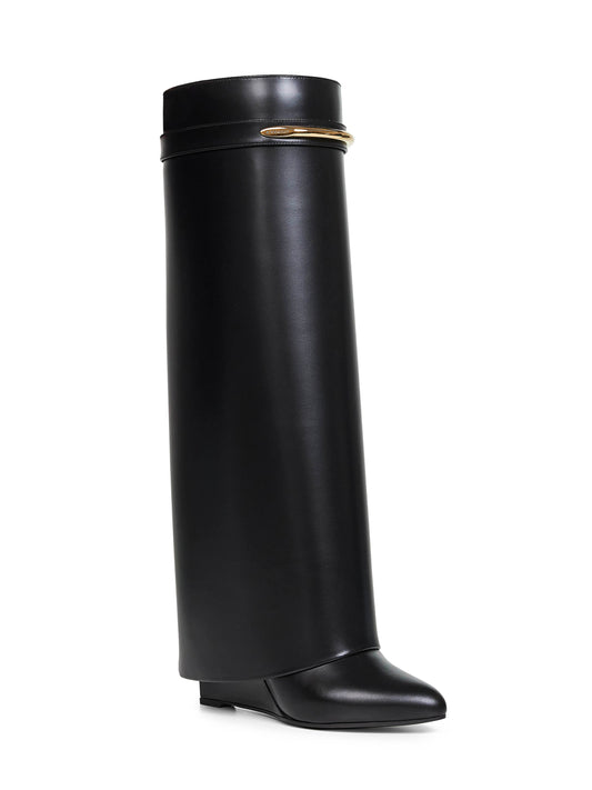 Black leather Shark Pinch knee-high boots