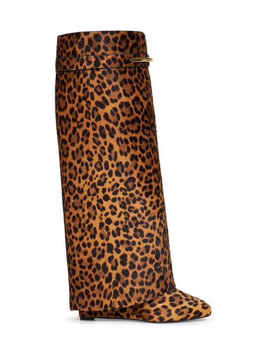 Leopard pony-effect leather Shark Pinch knee-high boots