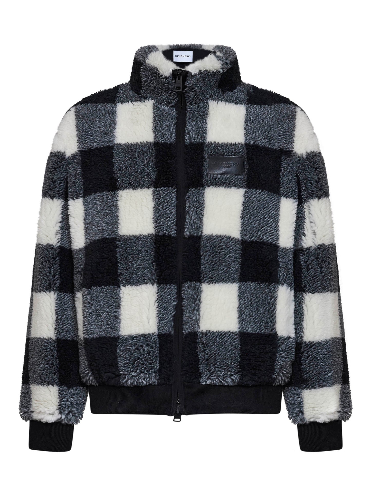 Blouson in pile a quadri nero e bianco