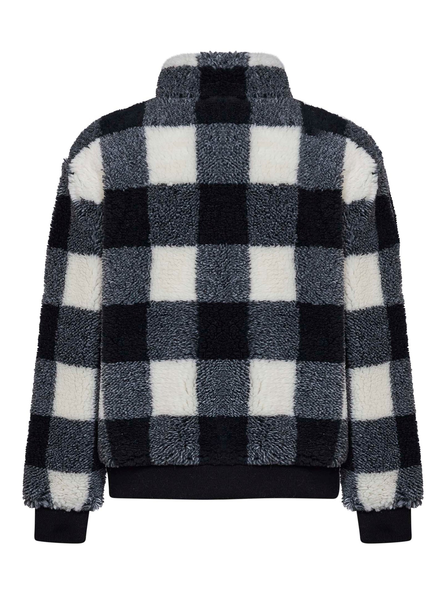 Blouson in pile a quadri nero e bianco