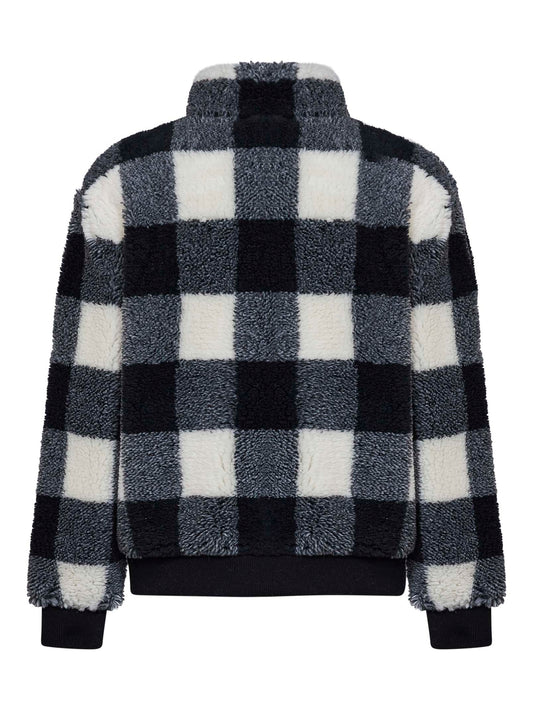 Black and white plaid fleece blouson