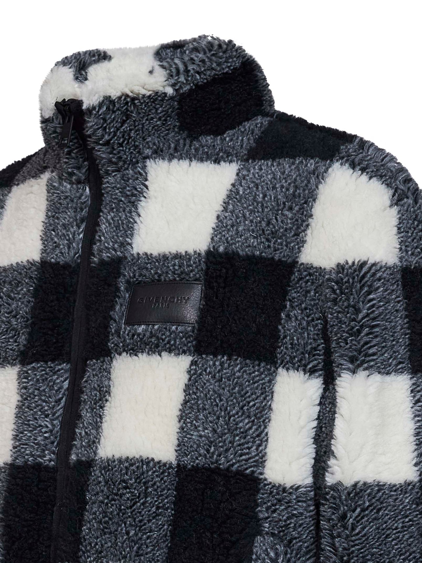 Blouson in pile a quadri nero e bianco