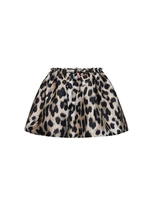 Beige leopard jacquard flared mini skirt