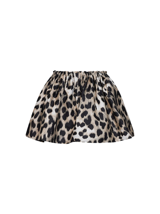 Beige leopard jacquard flared mini skirt