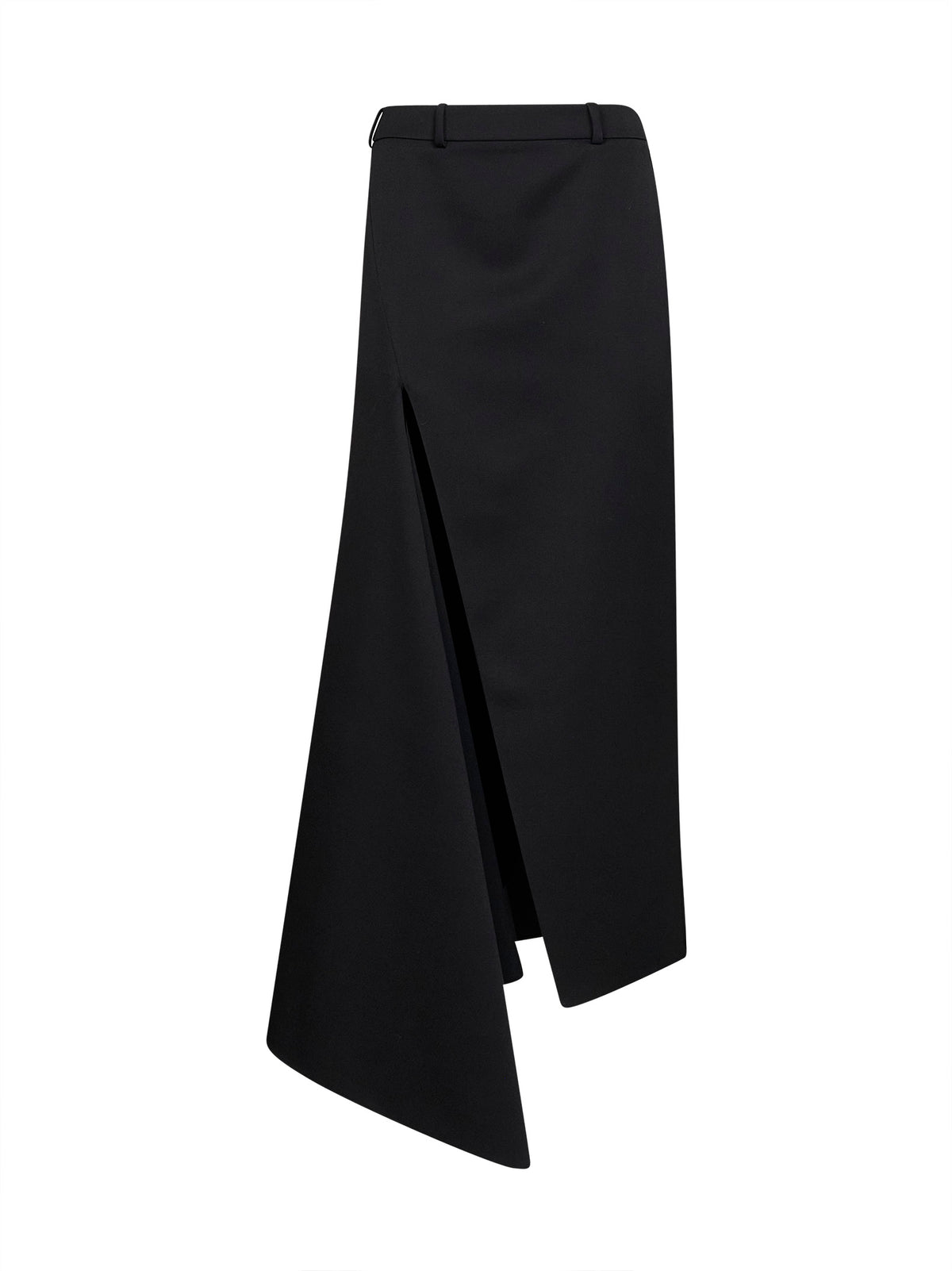 Gonna lunga asimmetrica con spacco in lana grain de poudre nera