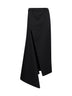 Gonna lunga asimmetrica con spacco in lana grain de poudre nera