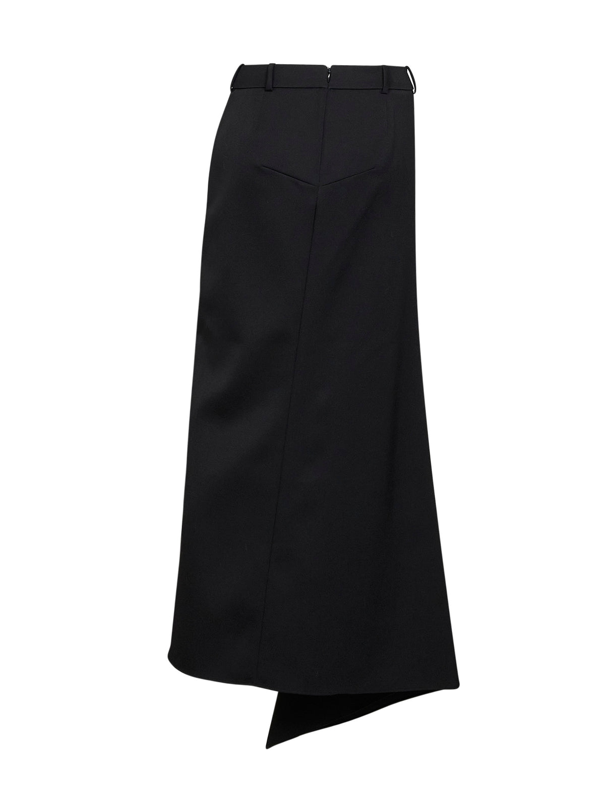 Gonna lunga asimmetrica con spacco in lana grain de poudre nera