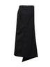 Gonna lunga asimmetrica con spacco in lana grain de poudre nera