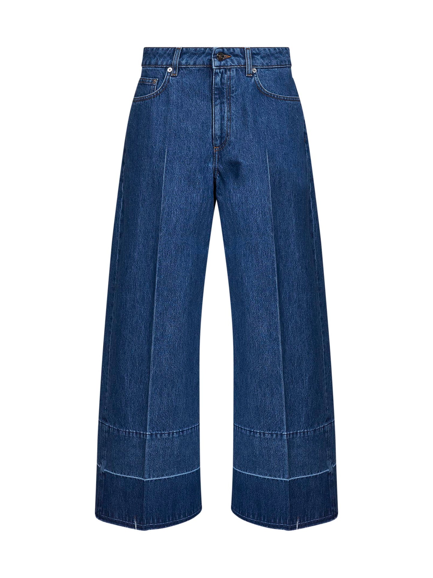 Blue cotton denim wide-leg jeans