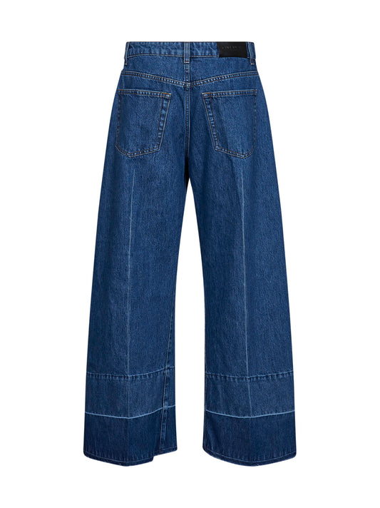 Jeans a gamba larga in denim di cotone blu
