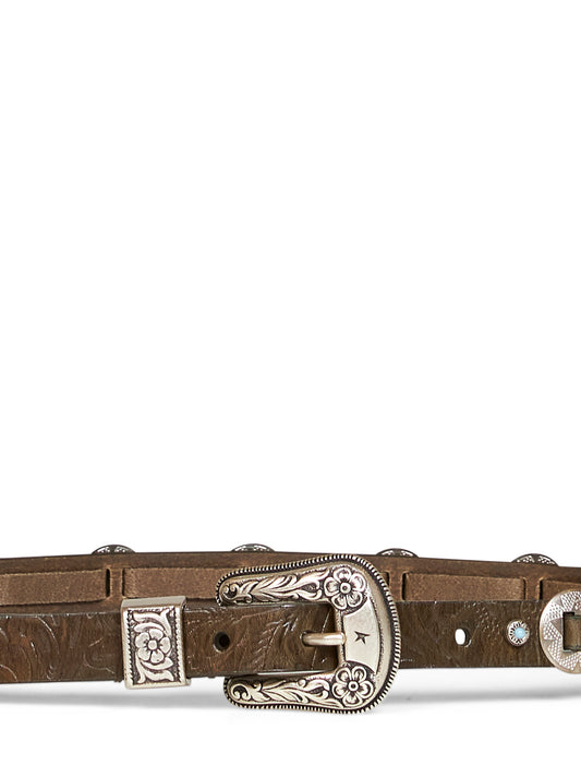 Cintura Lace sottile in pelle impressa muschio con intarsi