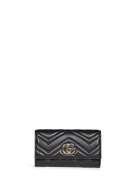 Portafoglio 'continental' GG Marmont in pelle nera<BR/>