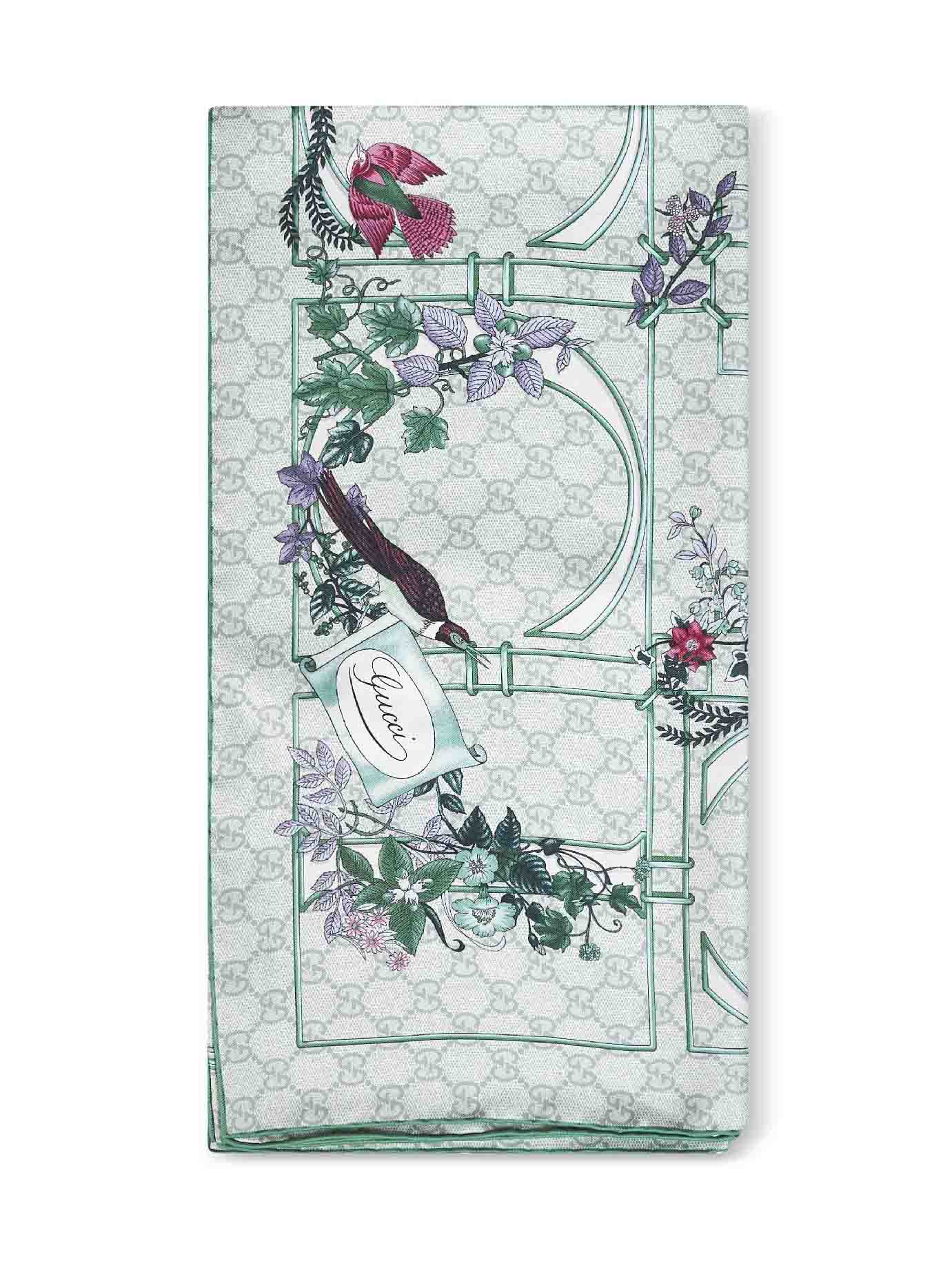Green printed silk twill scarf
