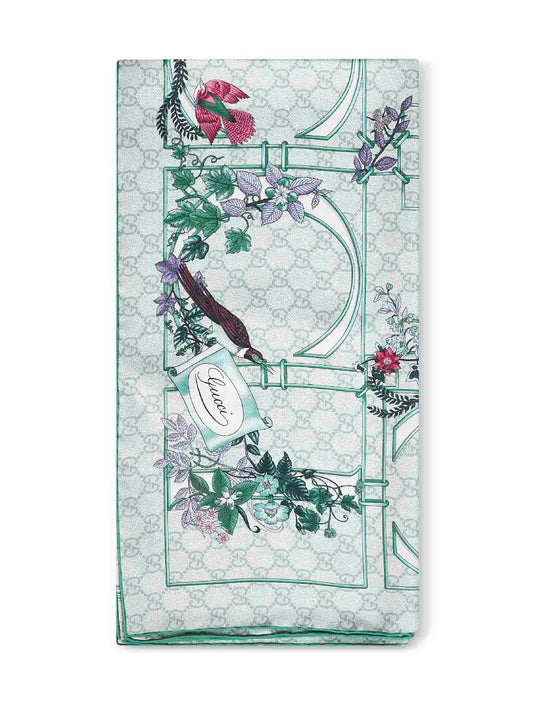 Green printed silk twill scarf
