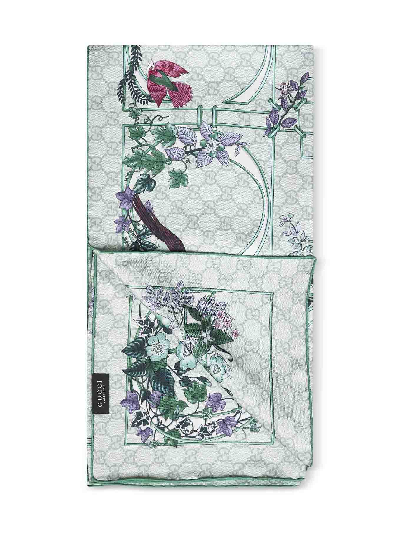Green printed silk twill scarf