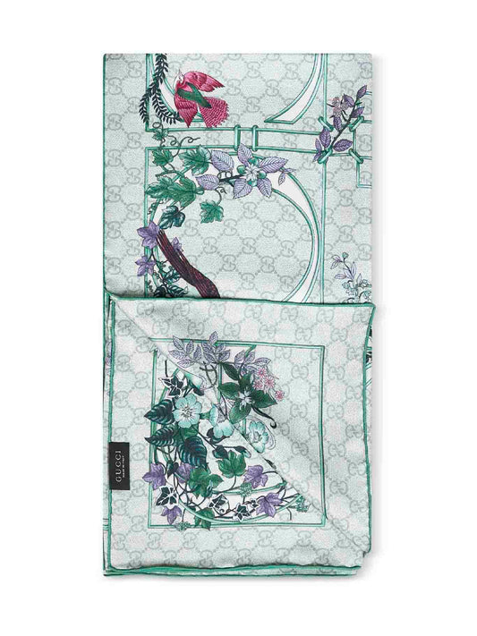 Green printed silk twill scarf
