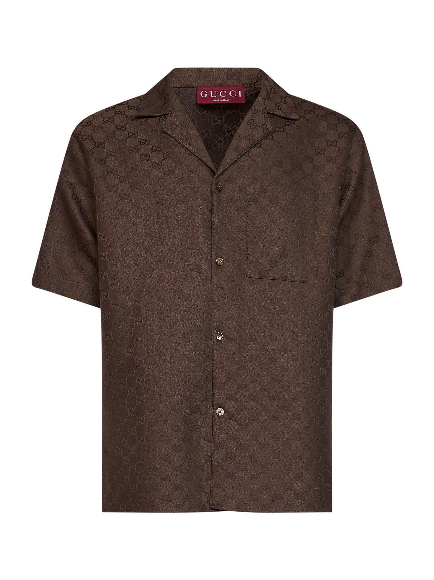 Camicia bowling in tessuto GG di misto lino marrone