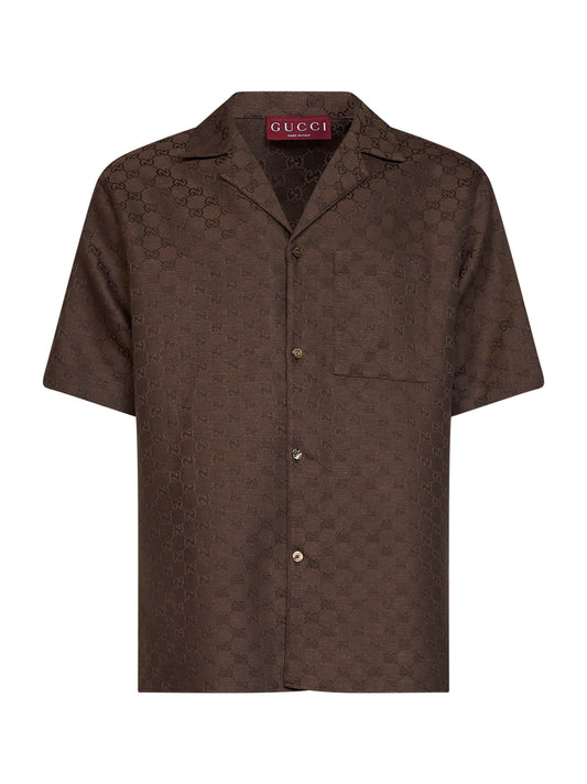 Brown GG linen blend bowling shirt
