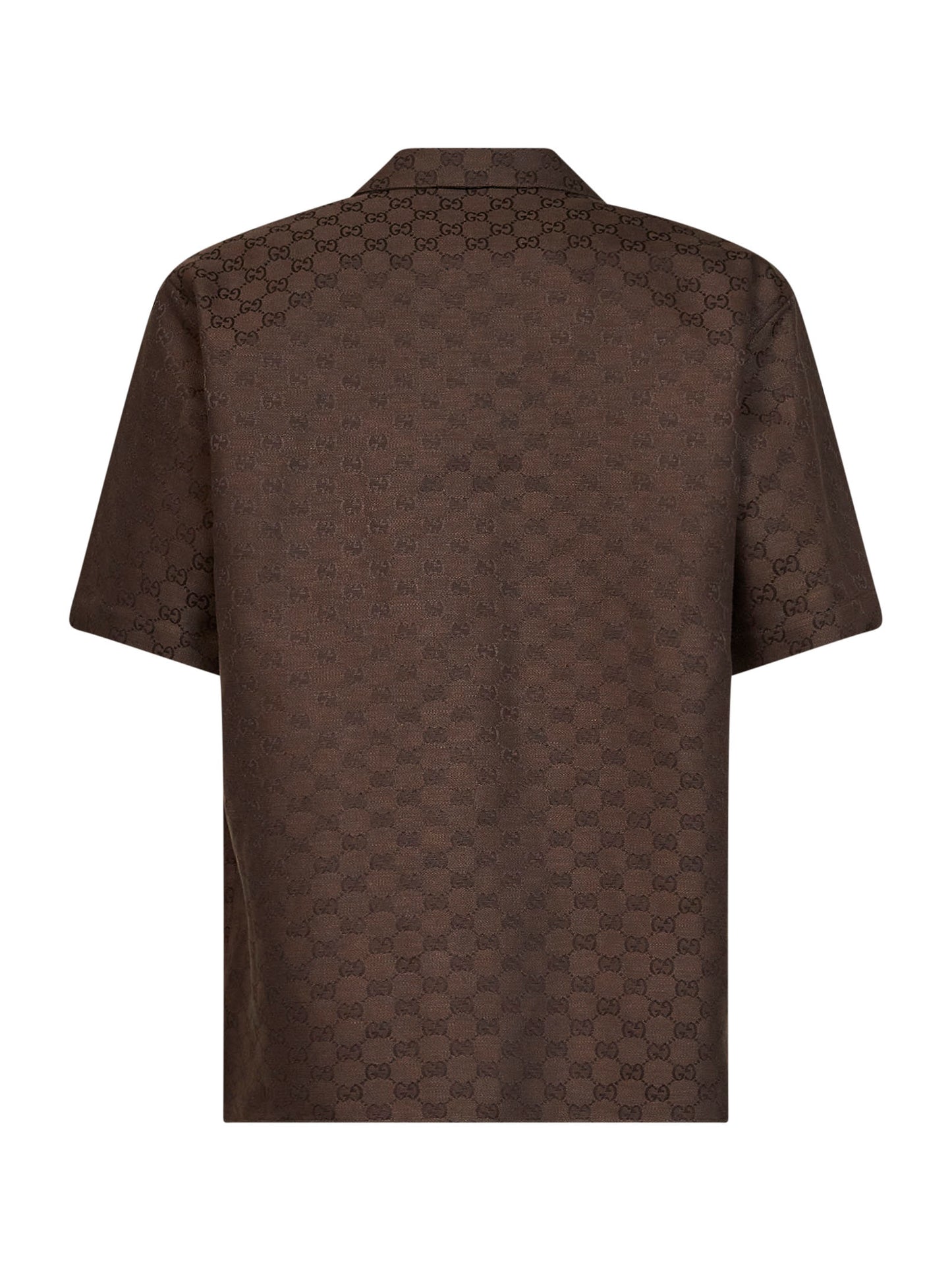 Camicia bowling in tessuto GG di misto lino marrone