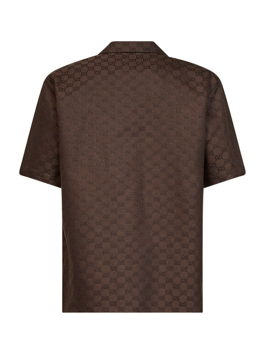 Brown GG linen blend bowling shirt