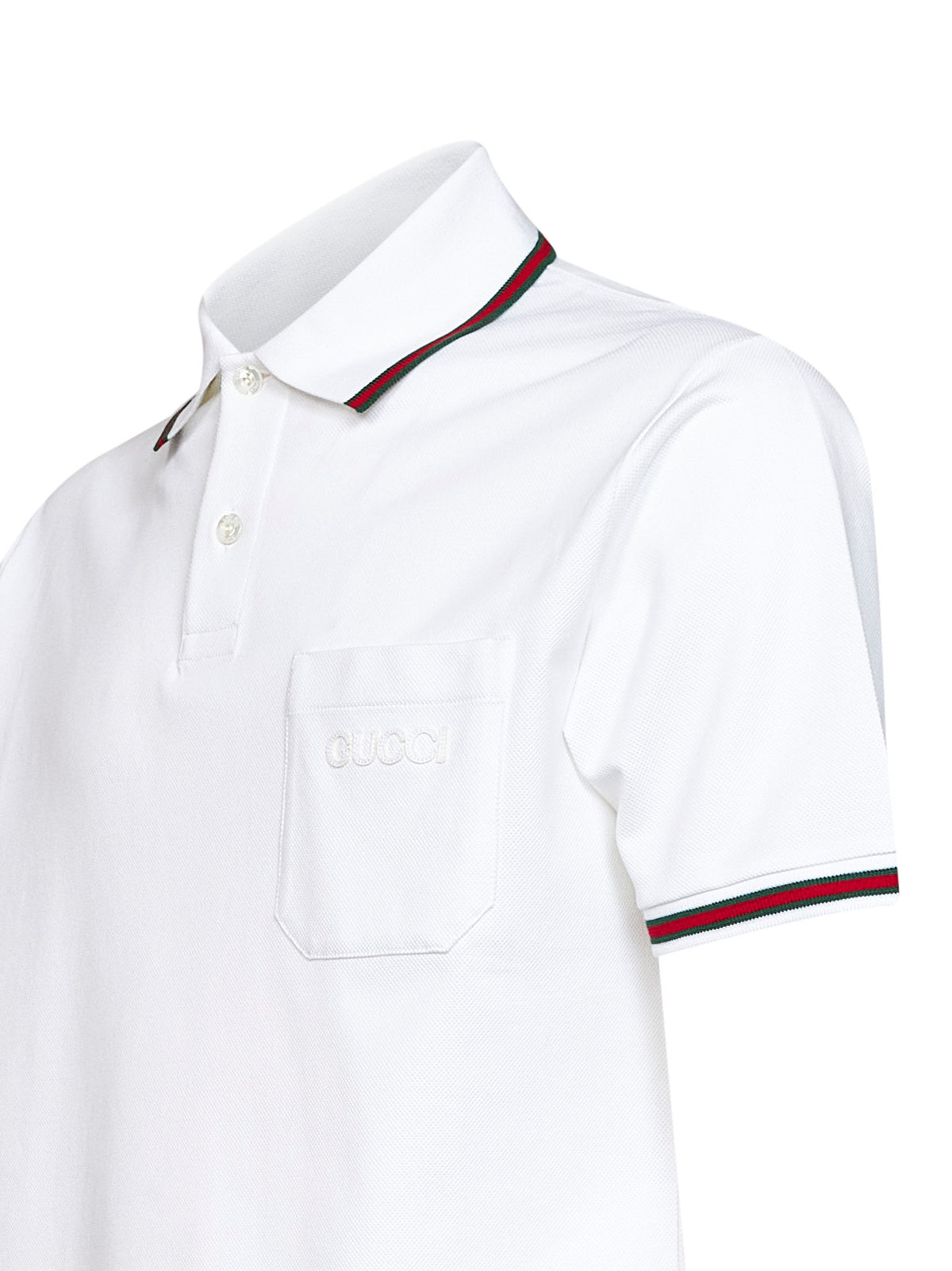 White stretch cotton piqué embroidered polo shirt