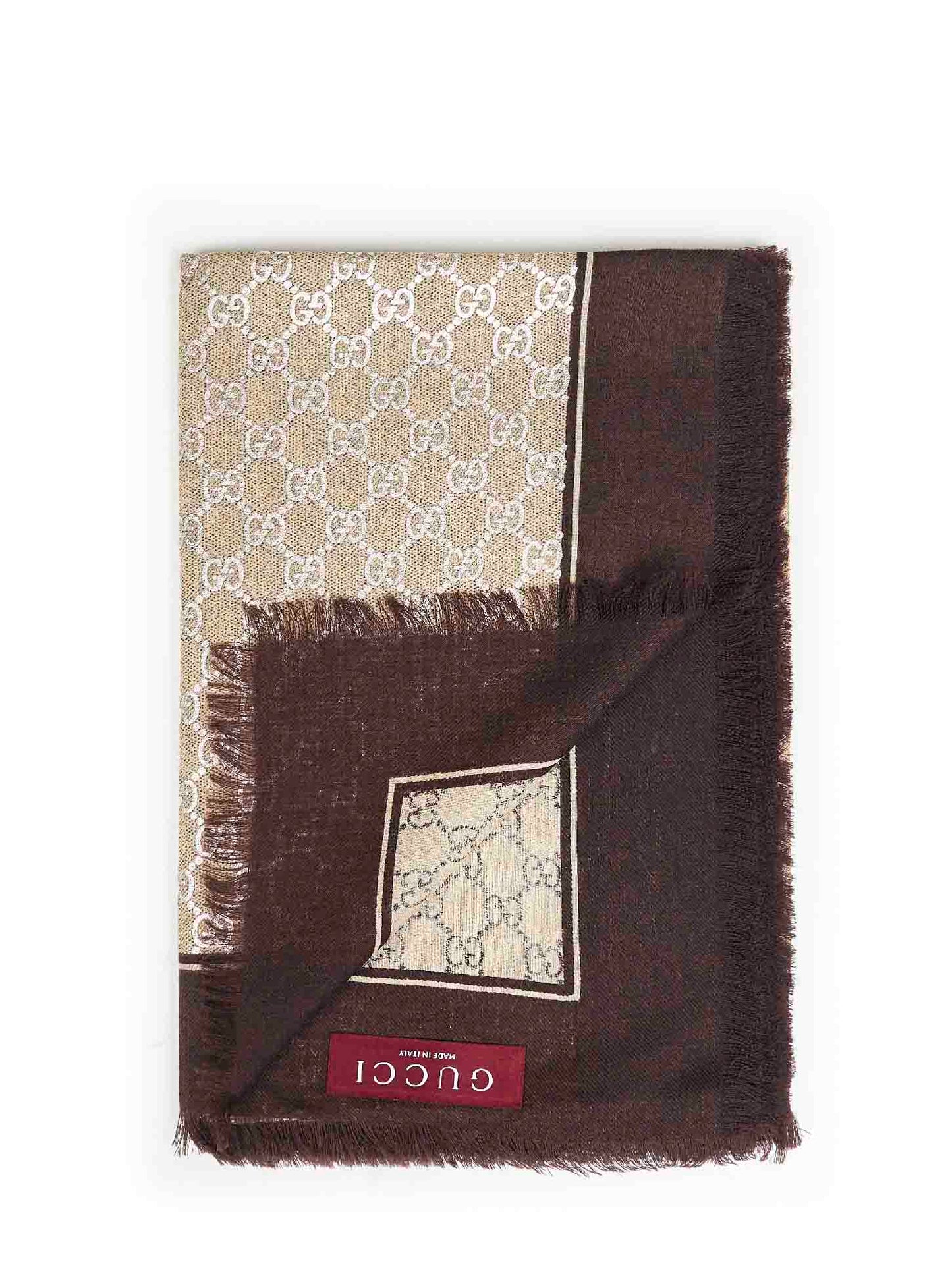 Brown laminated GG wool shawl