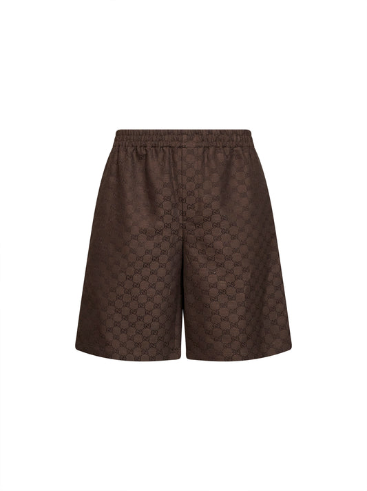 Brown linen blend GG canvas shorts