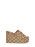 Sandali con zeppa e Morsetto beige e marrone scuro
