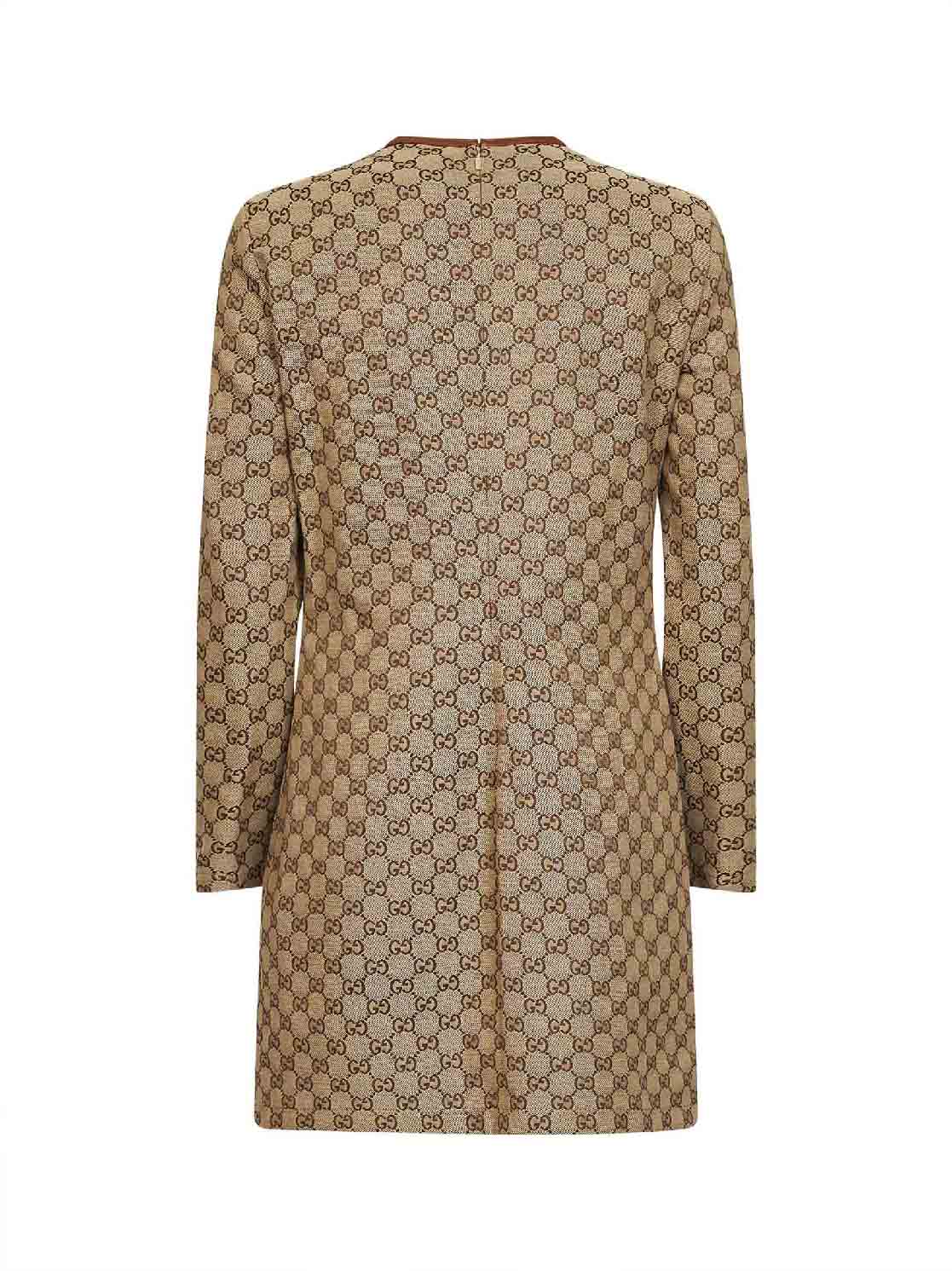 Camel and dark brown GG canvas mini dress with Horsebit