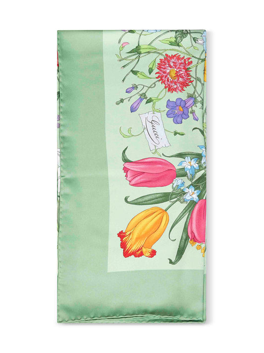 Carré in twill di seta stampato verde