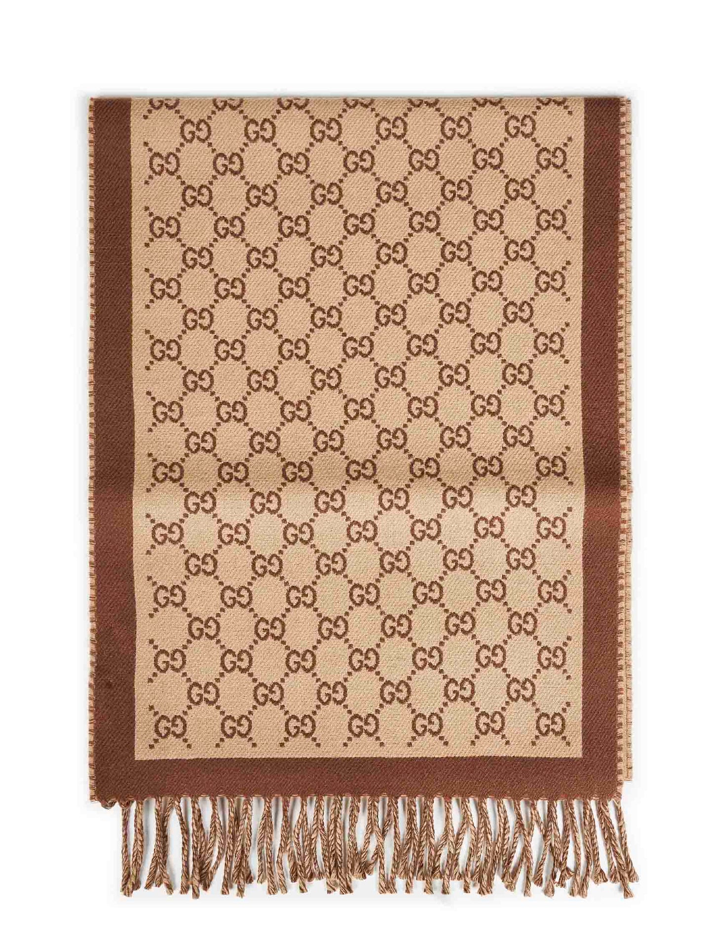 Beige and brown GG wool scarf