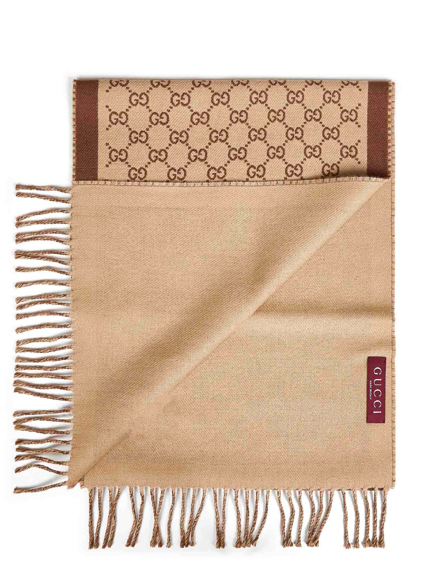 Beige and brown GG wool scarf