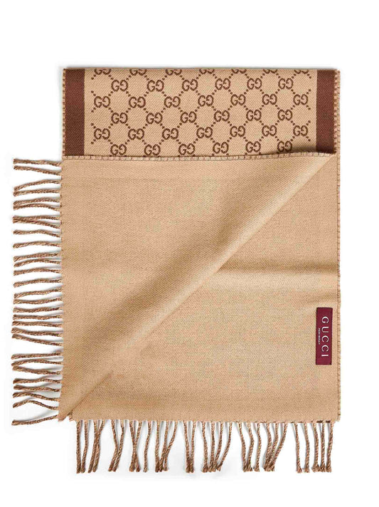 Beige and brown GG wool scarf