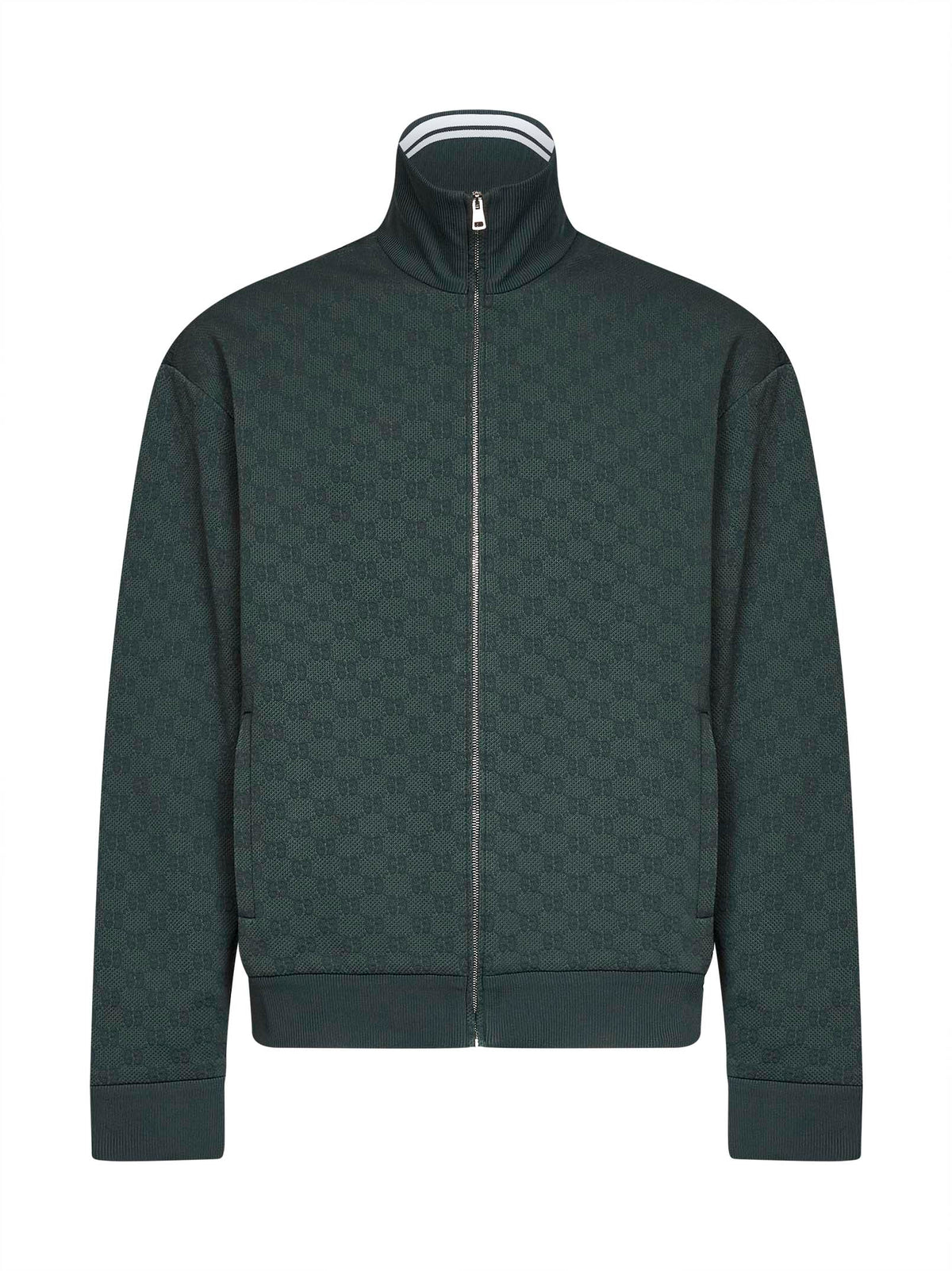 Giacca con zip in jersey tecnico GG verde scuro